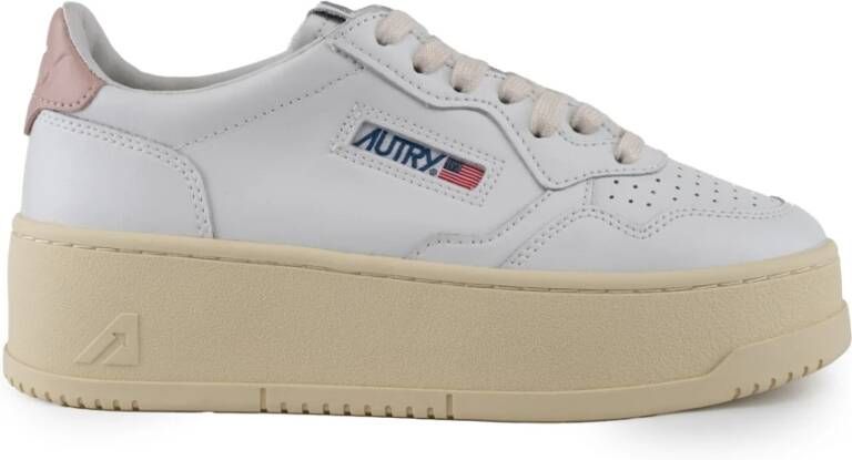 Autry Wit Roze Leren Platform Sneakers White Dames