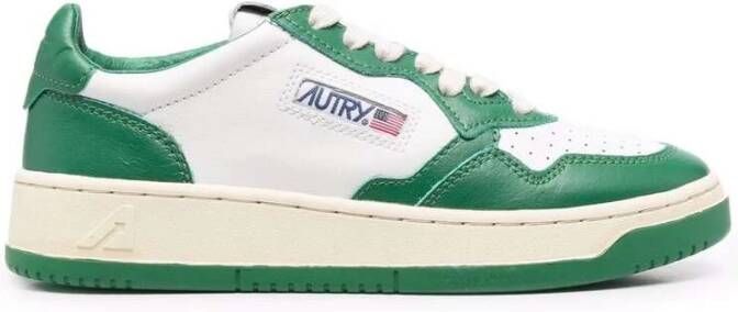 Autry Witte Groene Leren Sneakers Geperforeerde Details Green Dames