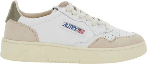 Autry Witte leren sneakers met donkergroene hiel White