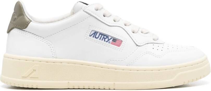 Autry Witte leren sneaker met militair groen detail White Dames