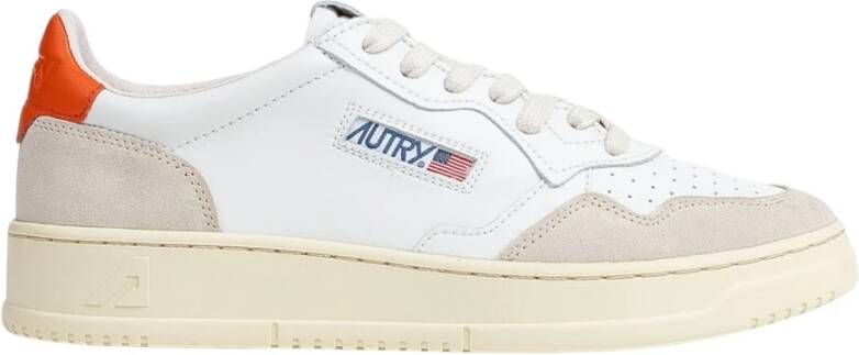 Autry Vintage Stijl Lage Sneakers in Wit en Oranje Leer White Heren