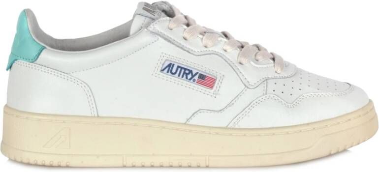 Autry Witte leren sneakers met ronde neus en geborduurd logo Wit Dames