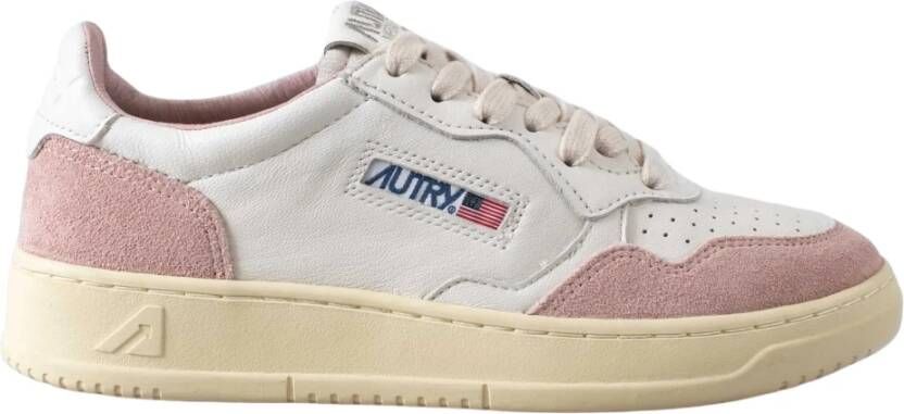 Autry Witte leren sneakers met roze suède White Dames