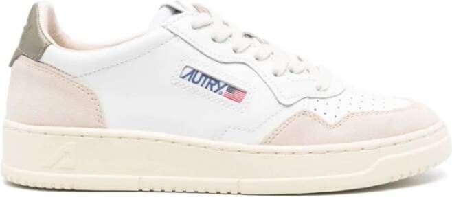 Autry Witte leren sneakers met donkergroene hiel White