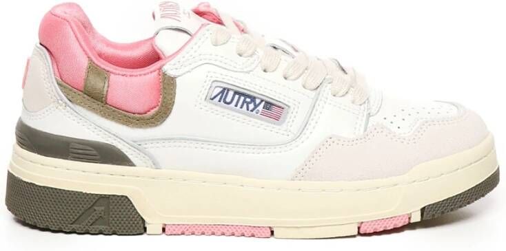 Autry Witte Roze Sneakers Leer Suède Mesh White Dames