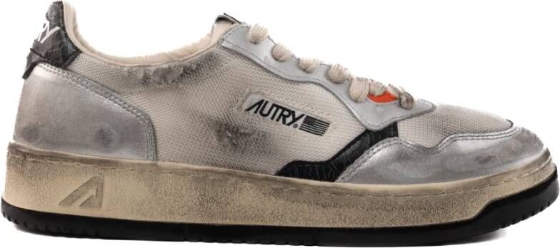 Autry Witte Sneakers Leer Stof Metallic Afwerking Gray Heren