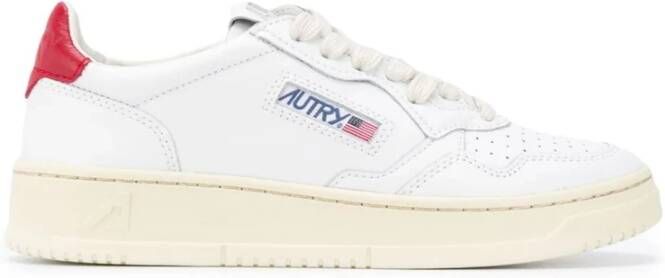 Autry Witte en rode leren lage sneakers White Dames