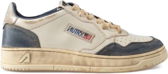 Autry Vintage Leren Sneakers Wit Blauw Zilver Multicolor Heren