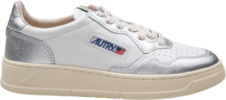 Autry Witte Zilveren Leren Sneakers Gray Dames