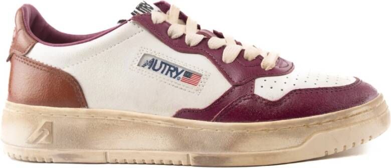 Autry Witte Paarse Leren Sneakers met Distressed Look Purple Dames