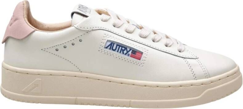 Autry Witte Roze Leren Sneakers met Stiksels White Dames