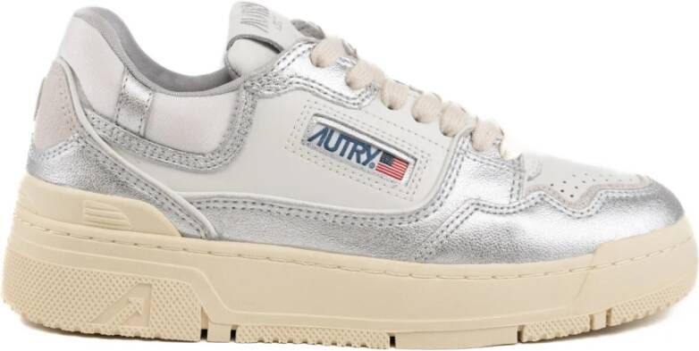 Autry Witte zilveren leren damessneakers White Dames