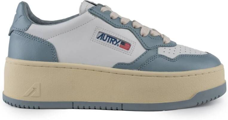 Autry Wit Zilver Blauw Medalist Platform Leren Sneakers Blue Dames