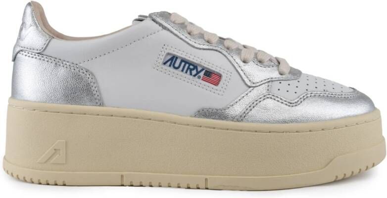 Autry Wit Zilver Medalist Platform Leren Sneakers White Dames