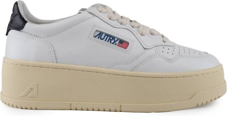 Autry Wit zwarte leren sneakers met platform White Dames