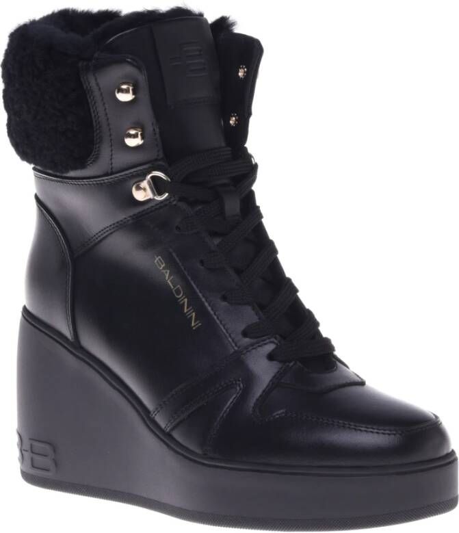 Baldinini Ankle boots in black leather and sheepskin Black Dames