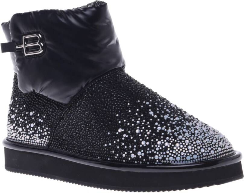 Baldinini Ankle boots in black nylon and leather suede with rhinestones Black Dames