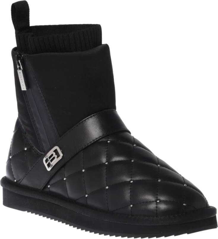 Baldinini Ankle boots in black quilted leather and nylon with studs Black Dames