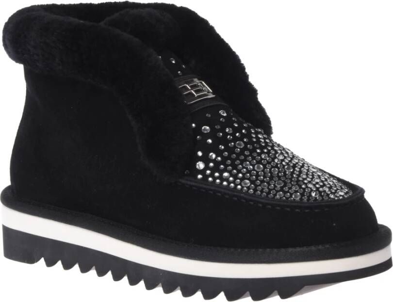 Baldinini Ankle boots in black suede and sheepskin with rhinestones Black Dames