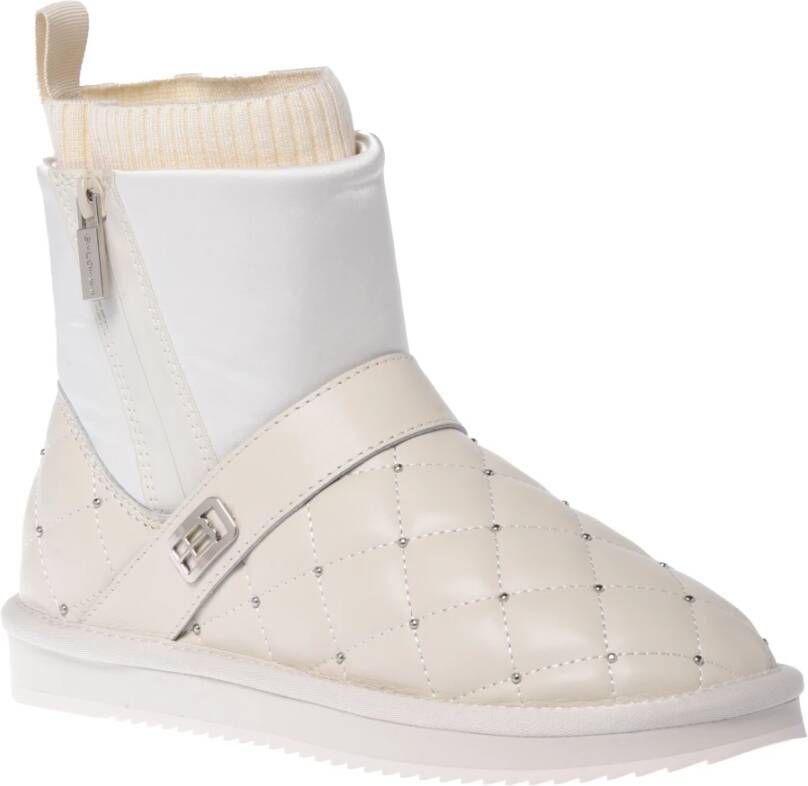 Baldinini Ankle boots in vanilla quilted leather and nylon with studs Beige Dames