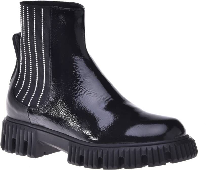 Baldinini Black Combat boots in naplak and elastic with rhinestones Black Dames