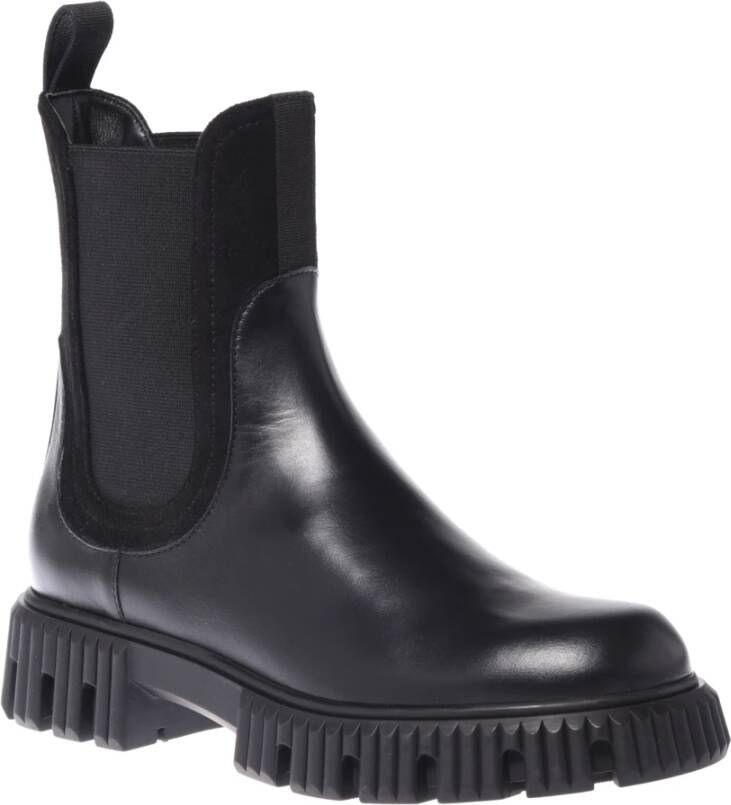 Baldinini Combat boots in black leather and elastic Black Dames