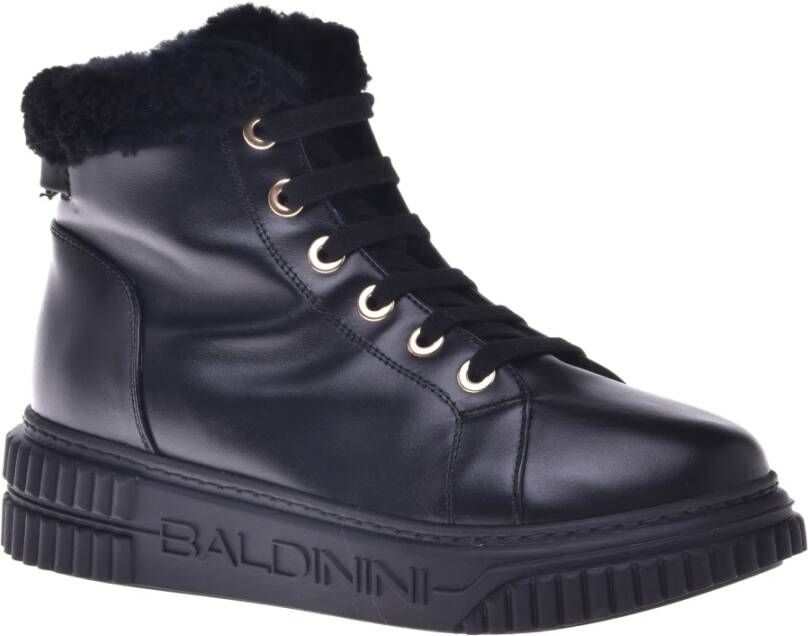 Baldinini Combat boots in black leather and sheepskin Black Dames