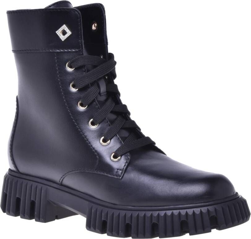 Baldinini Combat boots in black leather Black Dames