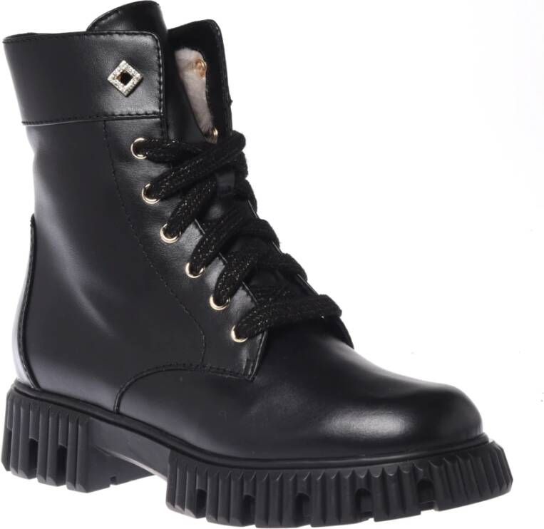 Baldinini Combat boots in black leather Black Dames