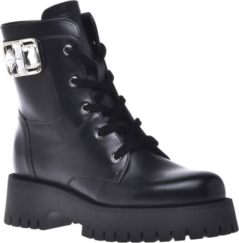 Baldinini Combat boots in black leather Black Dames