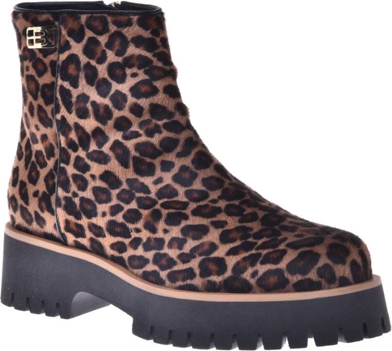 Baldinini Combat boots in leopard-print pony skin Multicolor Dames