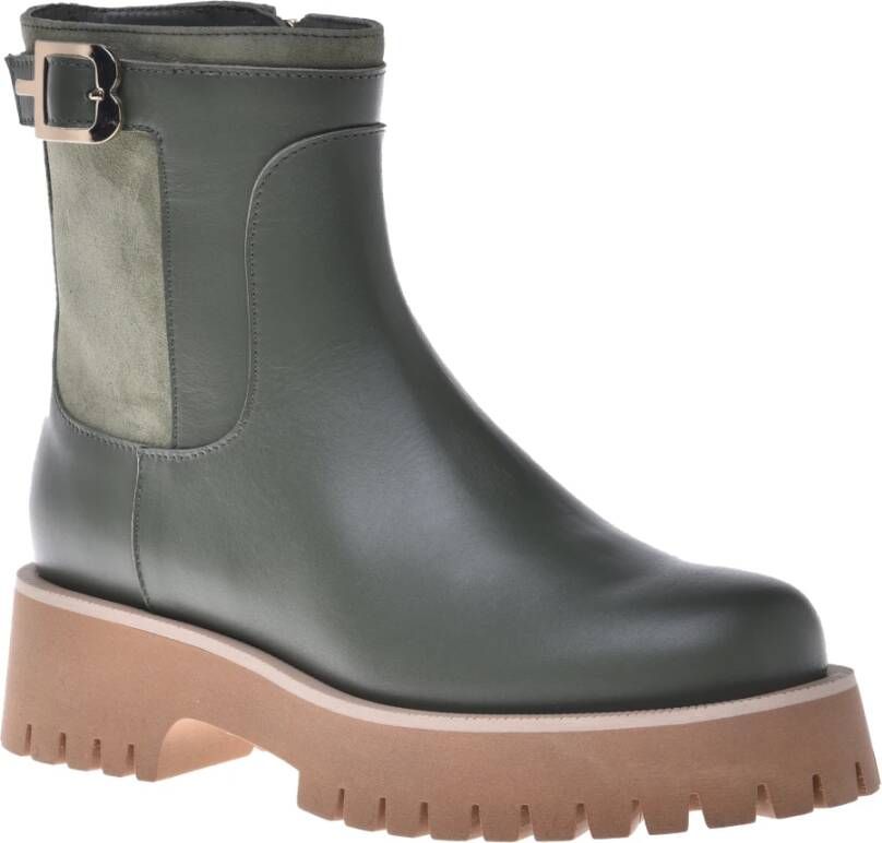 Baldinini Combat boots in olive leather and suede Green Dames