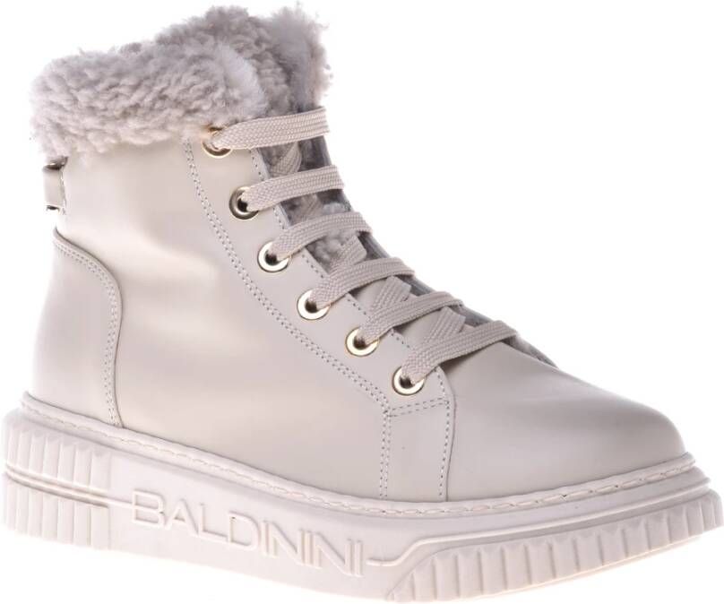 Baldinini Combat boots in vanilla leather and sheepskin Beige Dames