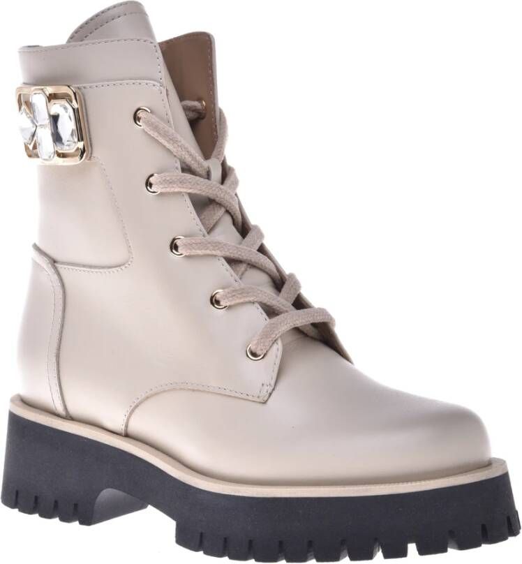 Baldinini Combat boots in vanilla leather Beige Dames