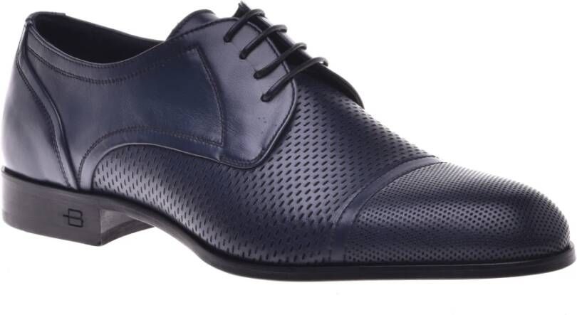 Baldinini Lace-up in dark blue perforated calfskin Blue Heren