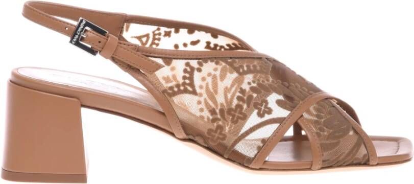 Baldinini Leather petal mesh sandal Beige Dames