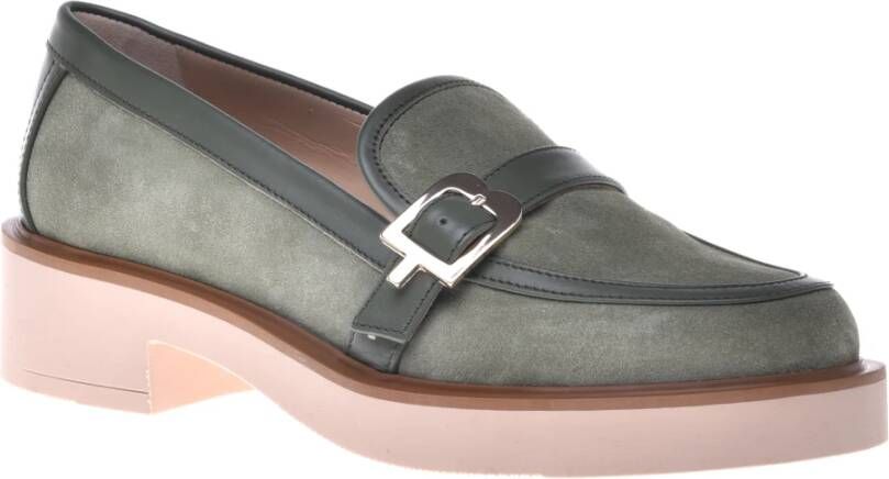 Baldinini Loafers in olive leather and suede Green Dames