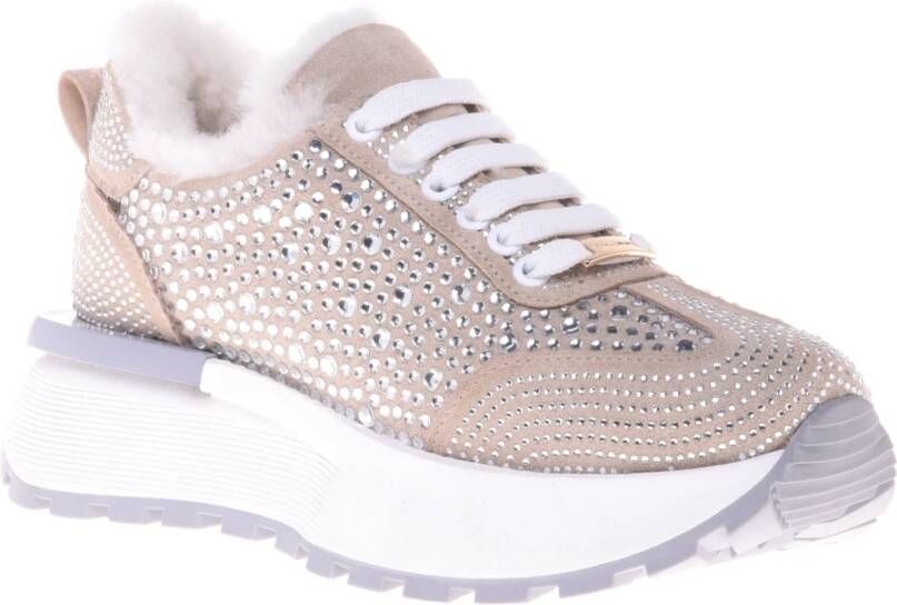 Baldinini Trainers in vanilla suede leather with rhinestones Beige Dames