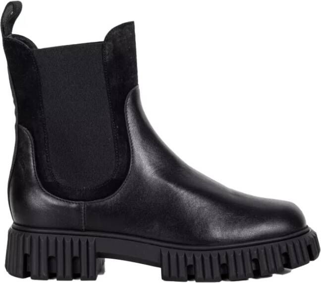 Baldinini Combat boots in black leather and elastic Black Dames