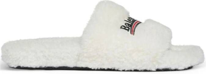 Balenciaga Faux Shearling Slippers White Dames