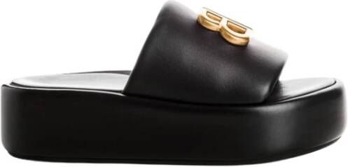 Balenciaga Glanzende Leren Muiltjes met Gouden BB Black Dames