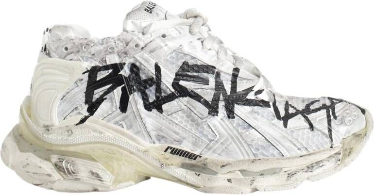 Balenciaga Zwarte en Witte Runner Graffiti Sneakers White Dames