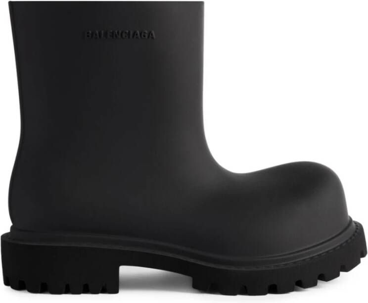 Balenciaga Zwarte Enkellaarzen met Logo Black Heren