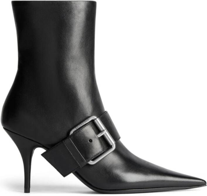 Balenciaga Zwarte Leren Gesp Enkel Laarzen Black Dames