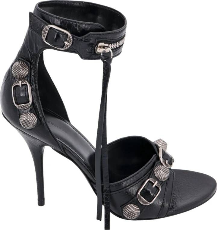 Balenciaga Zwarte Leren Sandalen met Asymmetrische Ritssluiting Zwart Dames