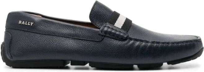 Bally Blauwe Bovine Bedrukte Mocassin Loafers Blue Heren