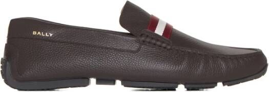 Bally Grained Leather Slip-On Flat Shoes Brown Heren