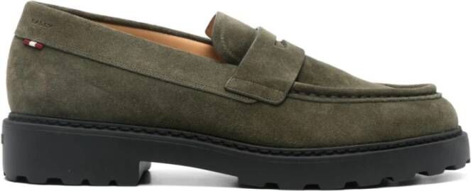 Bally Groene Suède Penny Loafer Schoenen Green Heren