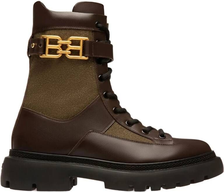 Bally Leren enkellaarzen met gouden logo Brown Dames