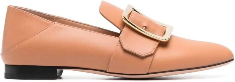 Bally Leren Loafers met Gouden Gesp Beige Dames